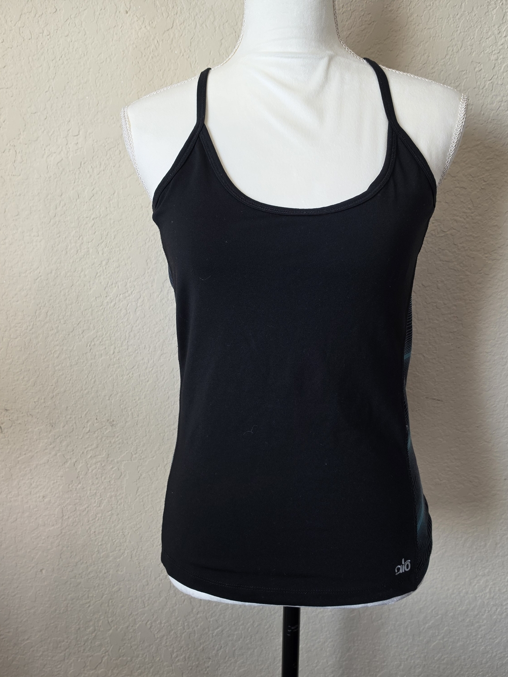 Alo Yoga CoolFit Black & Teal Striped Side Panel Racerback Tank Top - Size M